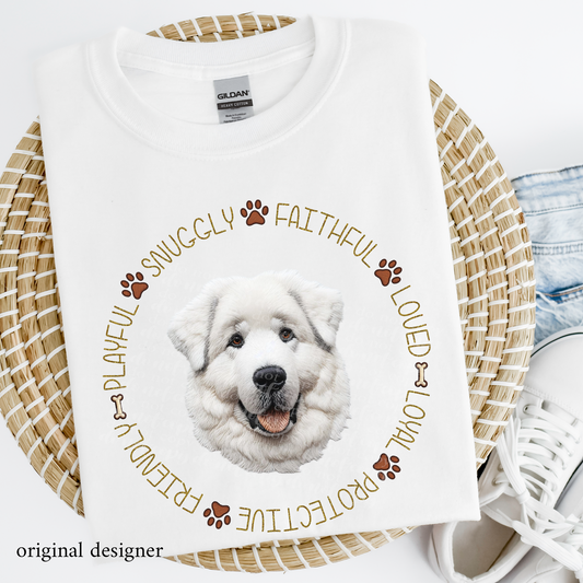 Great Pyrenees Pet Traits **EXCLUSIVE** Faux Embroidery & Faux Sparkle DTF & Sublimation Transfer