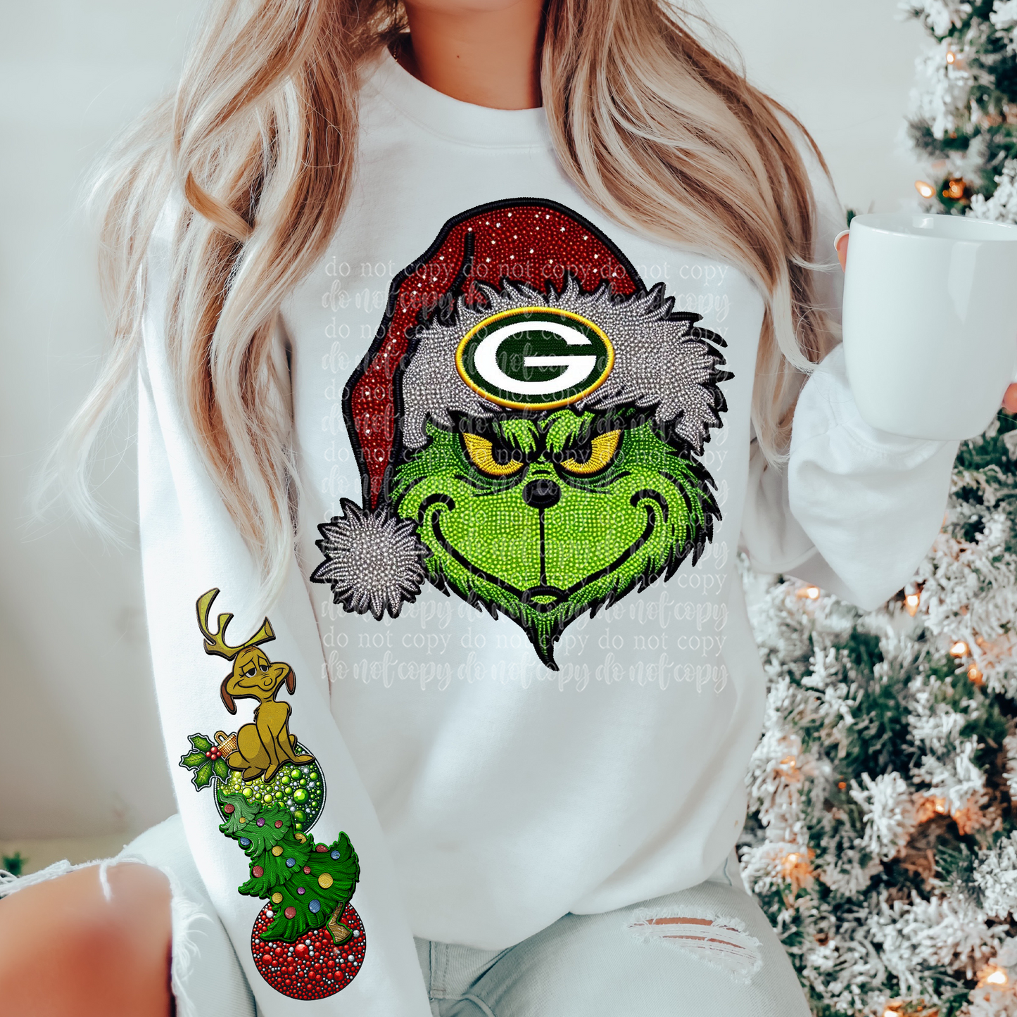 Green Green Bay Football Faux Embroidery & Faux Rhinestone DTF & Sublimation Transfer