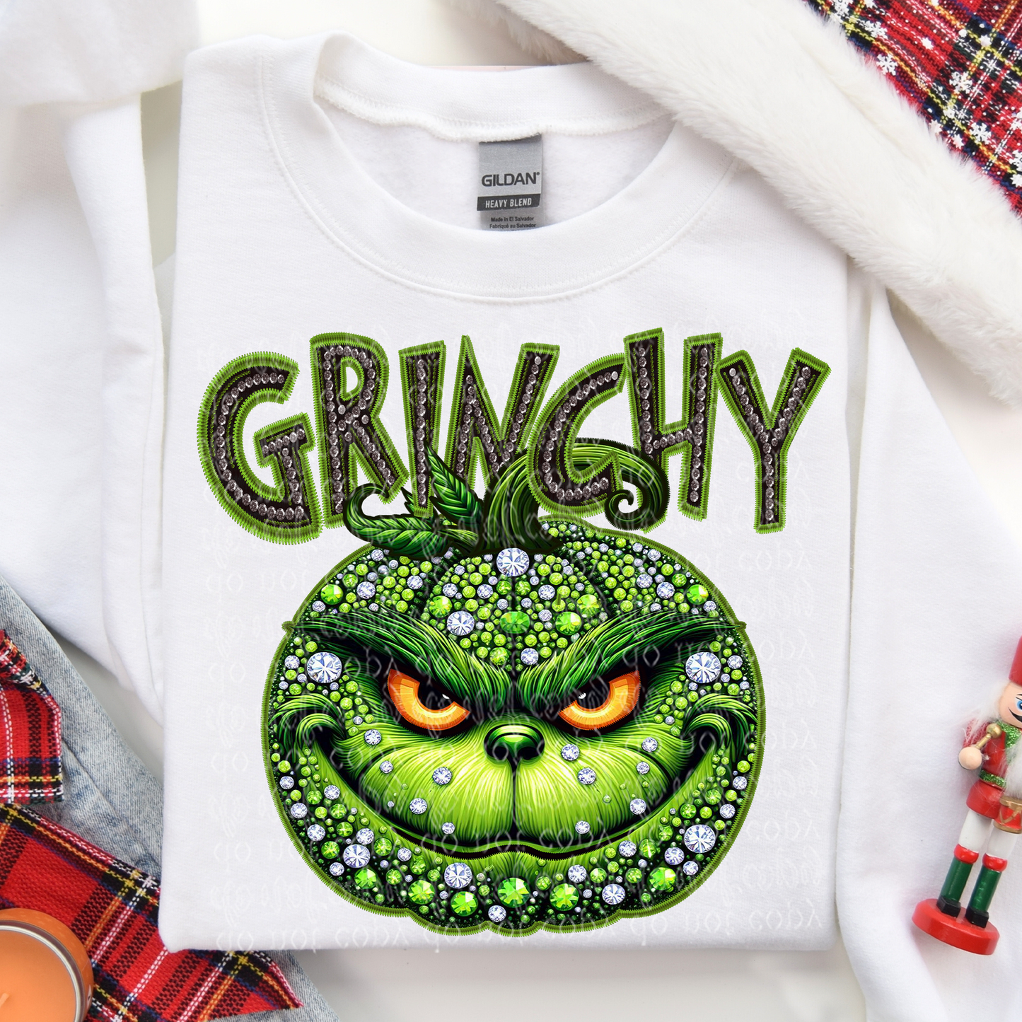 Green Guy Pumpkin Faux Rhinestones & Faux Embroidery DTF & Sublimation Transfer