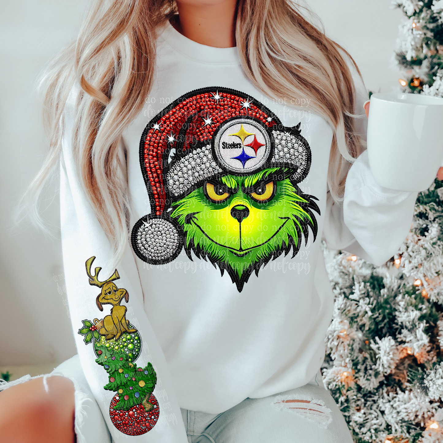 Green Pittsburgh Football Faux Embroidery & Faux Rhinestone DTF & Sublimation Transfer