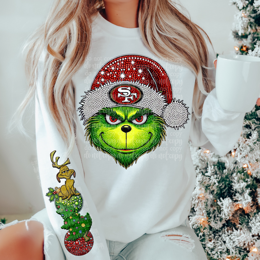 Green San Francisco Football Faux Embroidery & Faux Rhinestone DTF & Sublimation Transfer