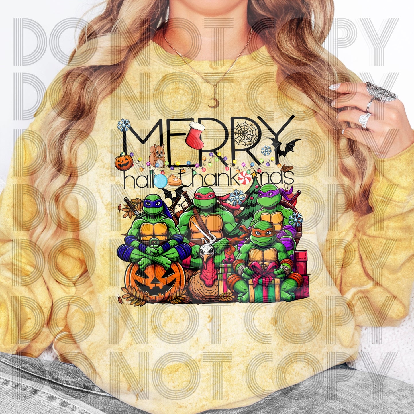 Green Turtles Merry Hallothankmas DTF & Sublimation Transfer