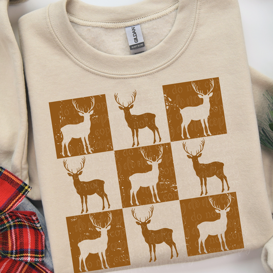 Grunge Checker Reindeer DTF & Sublimation Transfer