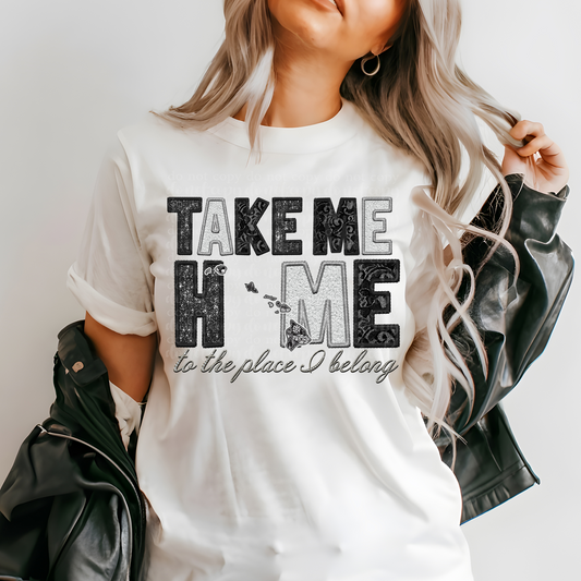 Hawaii Take Me Home **EXCLUSIVE** Faux Embroidery, Rhinestone, Chenille, Lace & Sparkles DTF & Sublimation Transfer