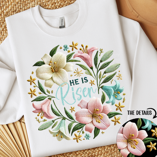 He is Risen Floral Faux Embroidery DTF & Sublimation Transfer