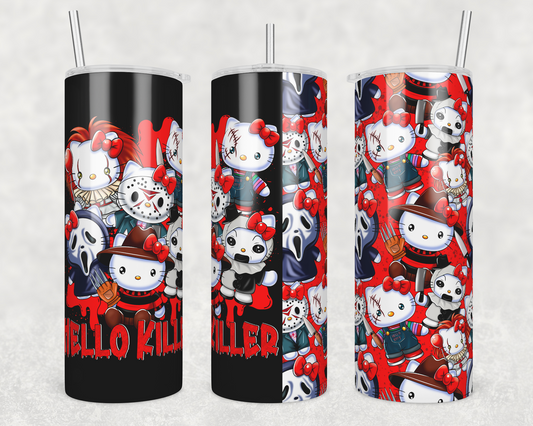 Hello Killer Kitty (matches shirt) Transfer Tumbler Wrap 20oz (read description)