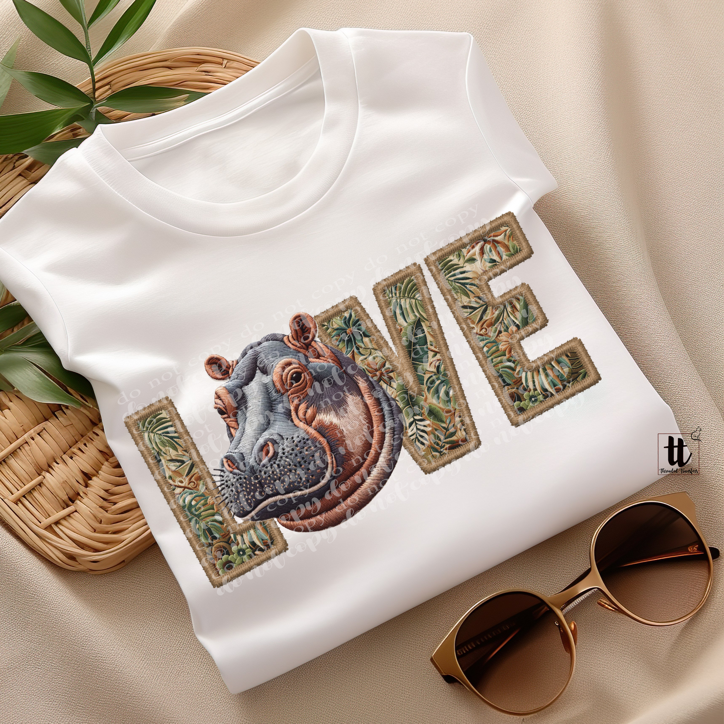 Hippo Love **EXCLUSIVE** Faux Embroidery DTF & Sublimation Transfer