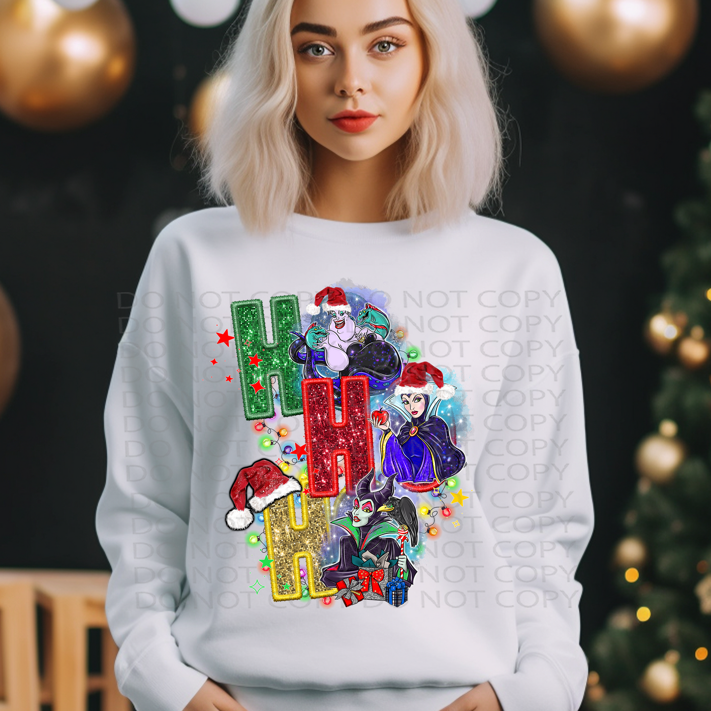 Ho Ho Ho Villains Faux Embroidery and Sparkle DTF & Sublimation Transfer