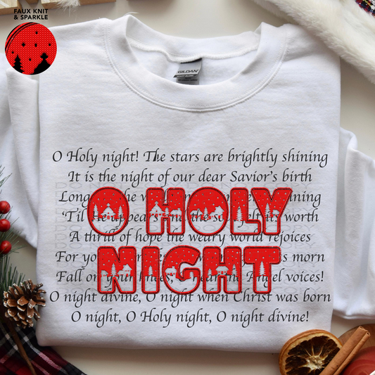 O Holy Night Faux Knit, Embroidery and Sparkles **EXCLUSIVE** DTF & Sublimation Transfer