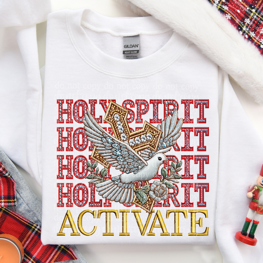 Holy Spirit Faux Rhinestone & Faux Embroidery DTF & Sublimation Transfer