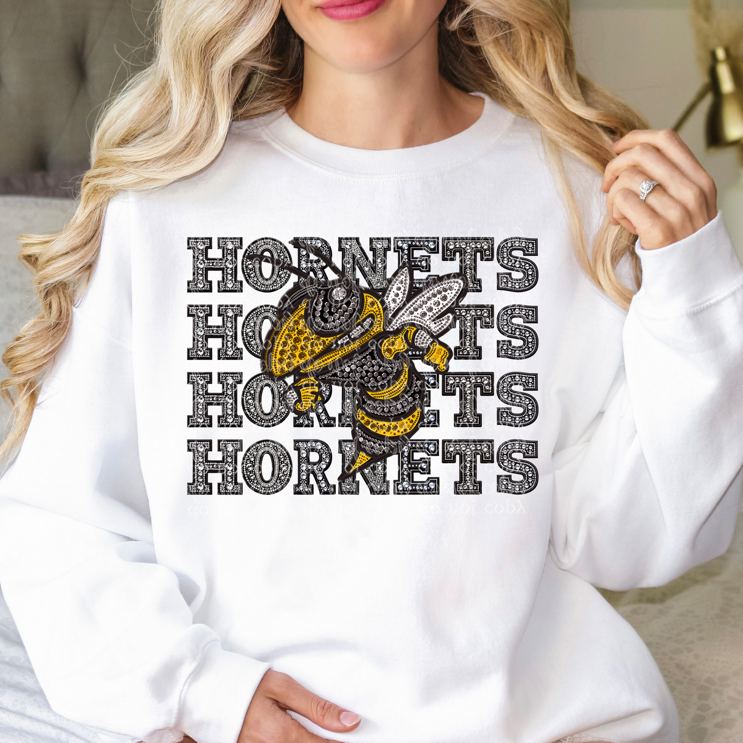 Hornets Repeat Words Faux Rhinestone & Faux Embroidery DTF & Sublimation Transfer