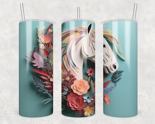 3D Horse Florals Sublimation Transfer Tumbler Wrap 20oz (read description)