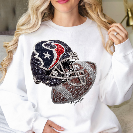 Houston Helmet Faux Rhinestone & Faux Embroidery DTF & Sublimation Transfer