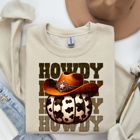 Howdy Pumpkin Repeat Words Faux Embroidery DTF & Sublimation Transfer