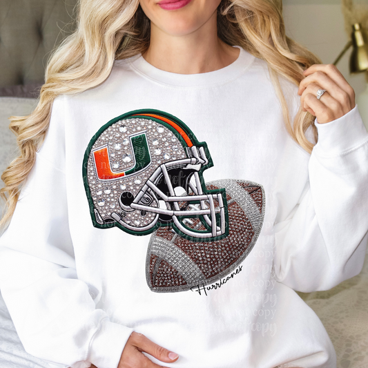 Hurricanes Helmet Faux Rhinestone & Faux Embroidery DTF & Sublimation Transfer