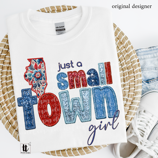 Illinois Small Town **EXCLUSIVE** Faux Embroidery, Chenille, & Sparkles DTF & Sublimation Transfer