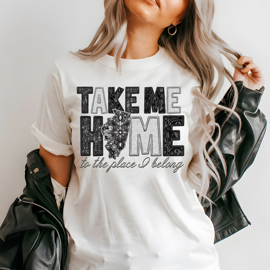 Illinois Take Me Home **EXCLUSIVE** Faux Embroidery, Rhinestone, Chenille, Lace & Sparkles DTF & Sublimation Transfer