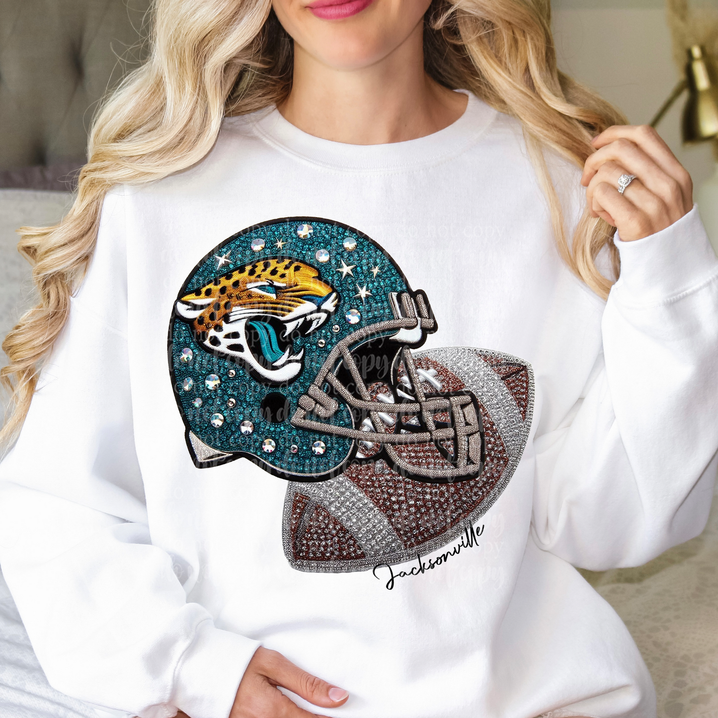 Jacksonville Helmet Faux Rhinestone & Faux Embroidery DTF & Sublimation Transfer