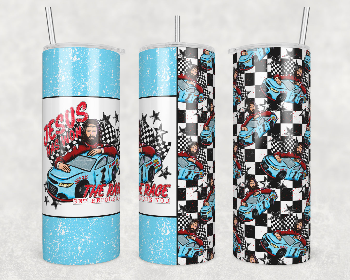 Jesus Has Won the Race (matches shirt) Sublimation Transfer Tumbler Wrap 20oz (read description)