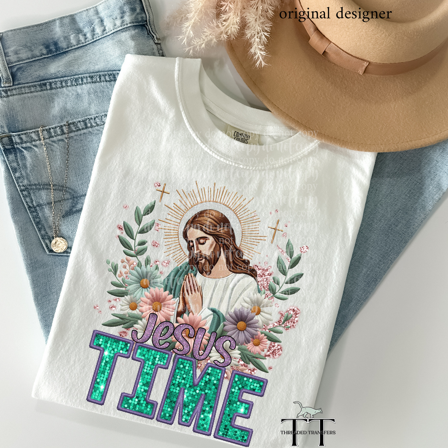 Jesus Time Faux Embroidery DTF & Sparkle **EXCLUSIVE** Sublimation Transfer