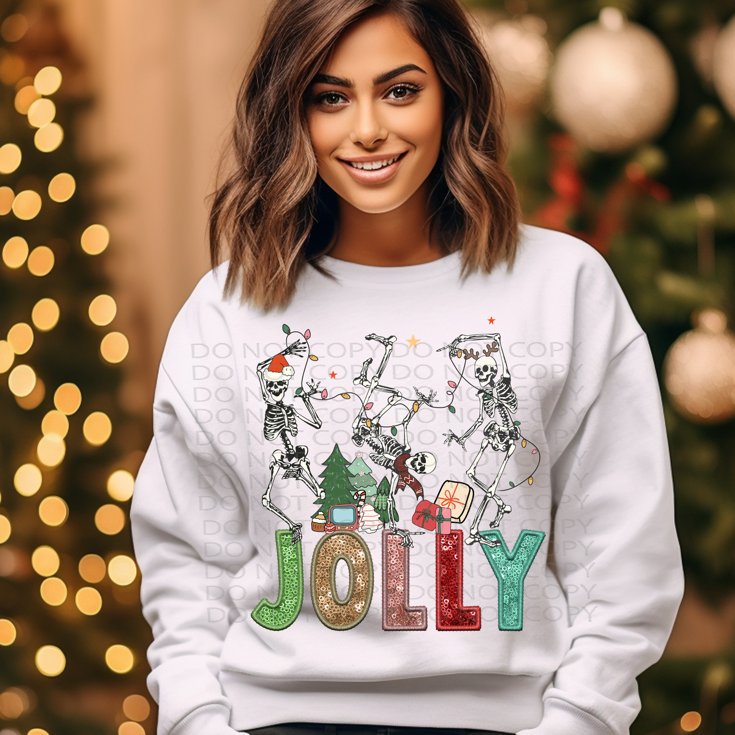 Jolly Skeletons Faux Embroidery and Sparkles DTF & Sublimation Transfer