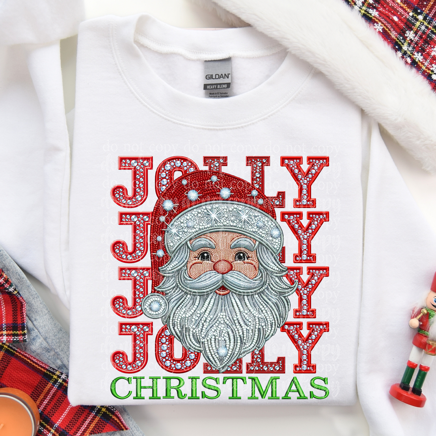 Jolly Christmas Faux Rhinestone & Faux Embroidery DTF & Sublimation Transfer