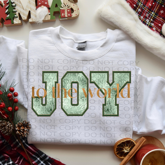 Joy to the World *EXCLUSIVE* Faux 3D Etched Metal, Embroidery and Sparkle DTF & Sublimation Transfer