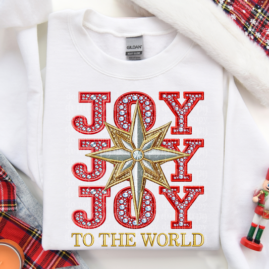 Joy to the World Faux Rhinestone & Faux Embroidery DTF & Sublimation Transfer