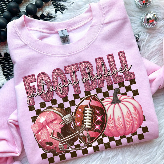 Just a Girl Who Love Football Faux Embroidery & Faux Sequin DTF & Sublimation Transfer