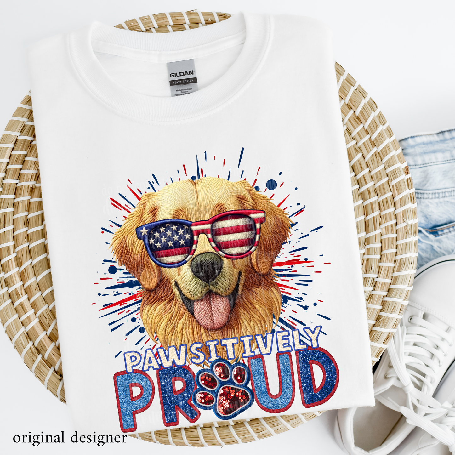 Golden Retriever Pawsitively Proud **EXCLUSIVE** Faux Embroidery, Chenille, & Sparkle DTF & Sublimation Transfer