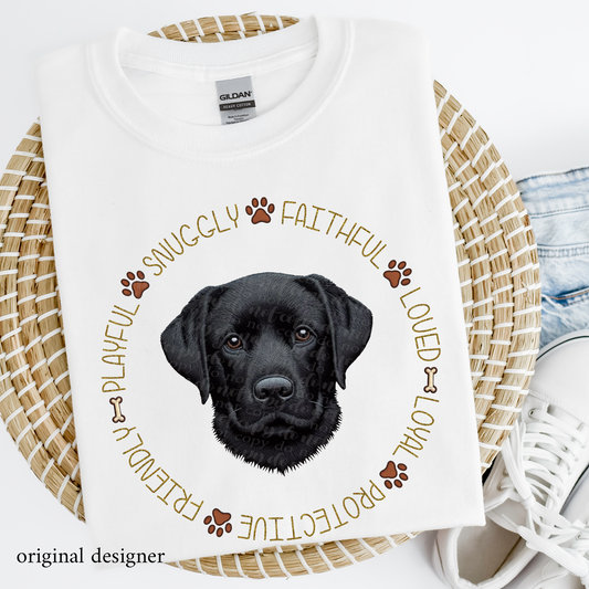 Labrador Retriever (Black) Pet Traits **EXCLUSIVE** Faux Embroidery & Faux Sparkle DTF & Sublimation Transfer