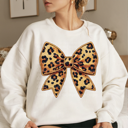 Leopard Coquette Bow Faux Embroidery DTF & Sublimation Transfer