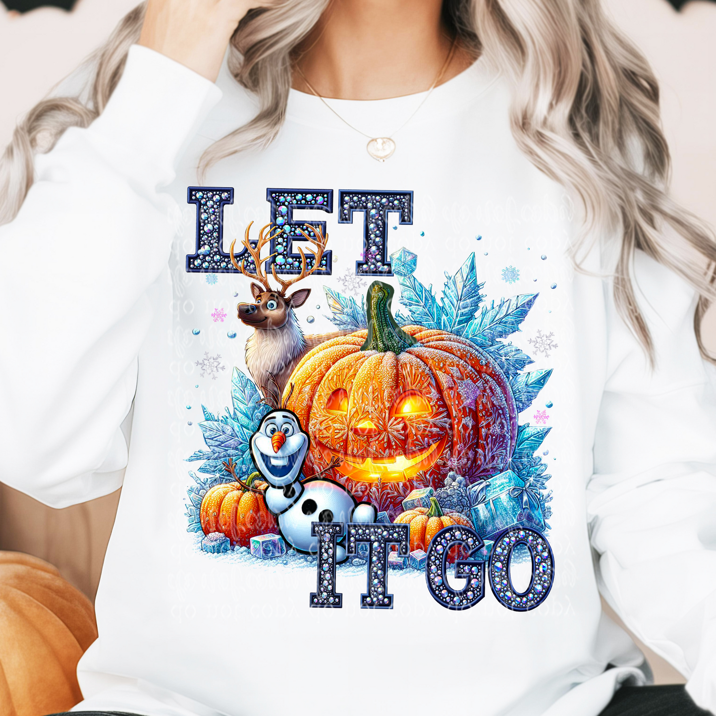 Let it Go Fairytale Pumpkin Faux Rhinestone & Faux Embroidery DTF & Sublimation Transfer