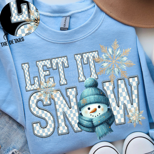 Let It Snow Checkers Faux Embroidery DTF & Sublimation Transfer