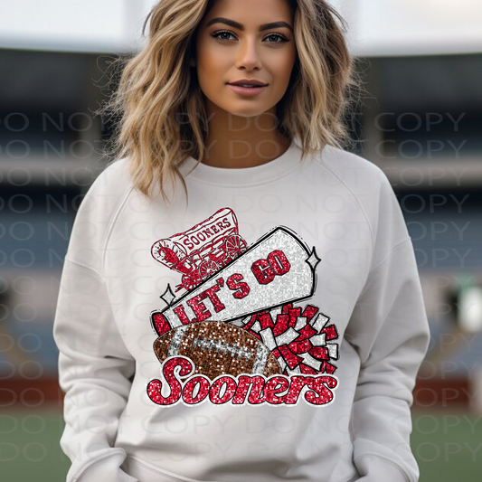 Let's Go Sooners Faux Sparkles DTF & Sublimation Transfer