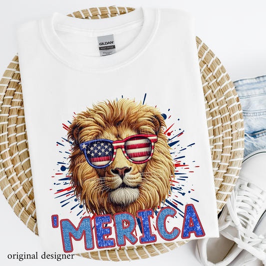 Lion 'Merica **EXCLUSIVE** Faux Embroidery, Chenille, & Sparkle DTF & Sublimation Transfer