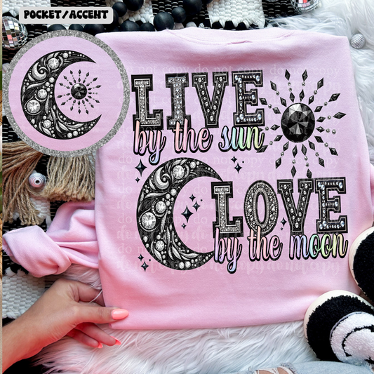 Live Sun Moon (pocket sold separately) Faux Rhinestone & Faux Embroidery DTF & Sublimation Transfer