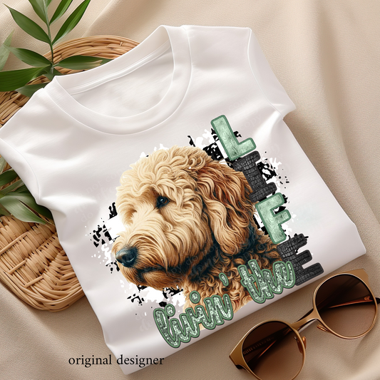 Livin' the Goldendoodle Life **EXCLUSIVE** Faux Embroidery, Etched Metal, & Sparkle DTF & Sublimation Transfer