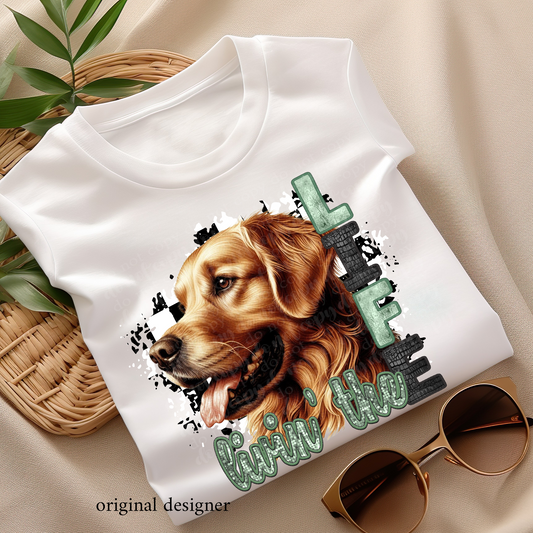 Livin' the Golden Retriever Life **EXCLUSIVE** Faux Embroidery, Etched Metal, & Sparkle DTF & Sublimation Transfer