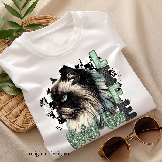 Livin' the Himalayan Cat Life **EXCLUSIVE** Faux Embroidery, Etched Metal, & Sparkle DTF & Sublimation Transfer