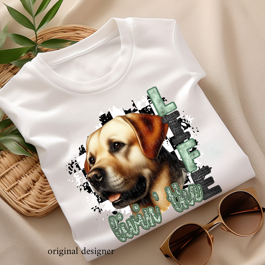 Livin' the Labrador Retriever Life **EXCLUSIVE** Faux Embroidery, Etched Metal, & Sparkle DTF & Sublimation Transfer