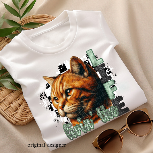 Livin' the Orange Cat Life **EXCLUSIVE** Faux Embroidery, Etched Metal, & Sparkle DTF & Sublimation Transfer