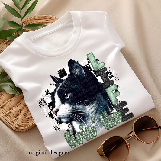 Livin' the Tuxedo Cat Life **EXCLUSIVE** Faux Embroidery, Etched Metal, & Sparkle DTF & Sublimation Transfer