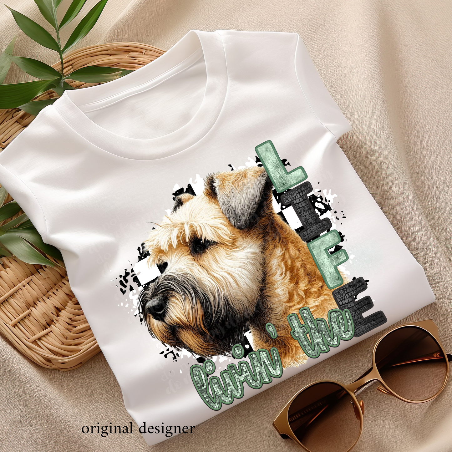 Livin' the Wheaten Terrier Life **EXCLUSIVE** Faux Embroidery, Etched Metal, & Sparkle DTF & Sublimation Transfer