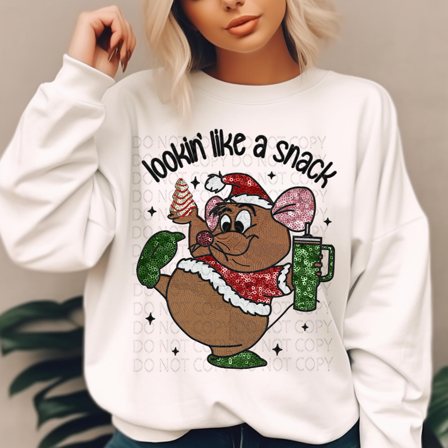 Lookin Like a Snack Dancing Mouse Faux Embroidery and Sparkles DTF & Sublimation Transfer