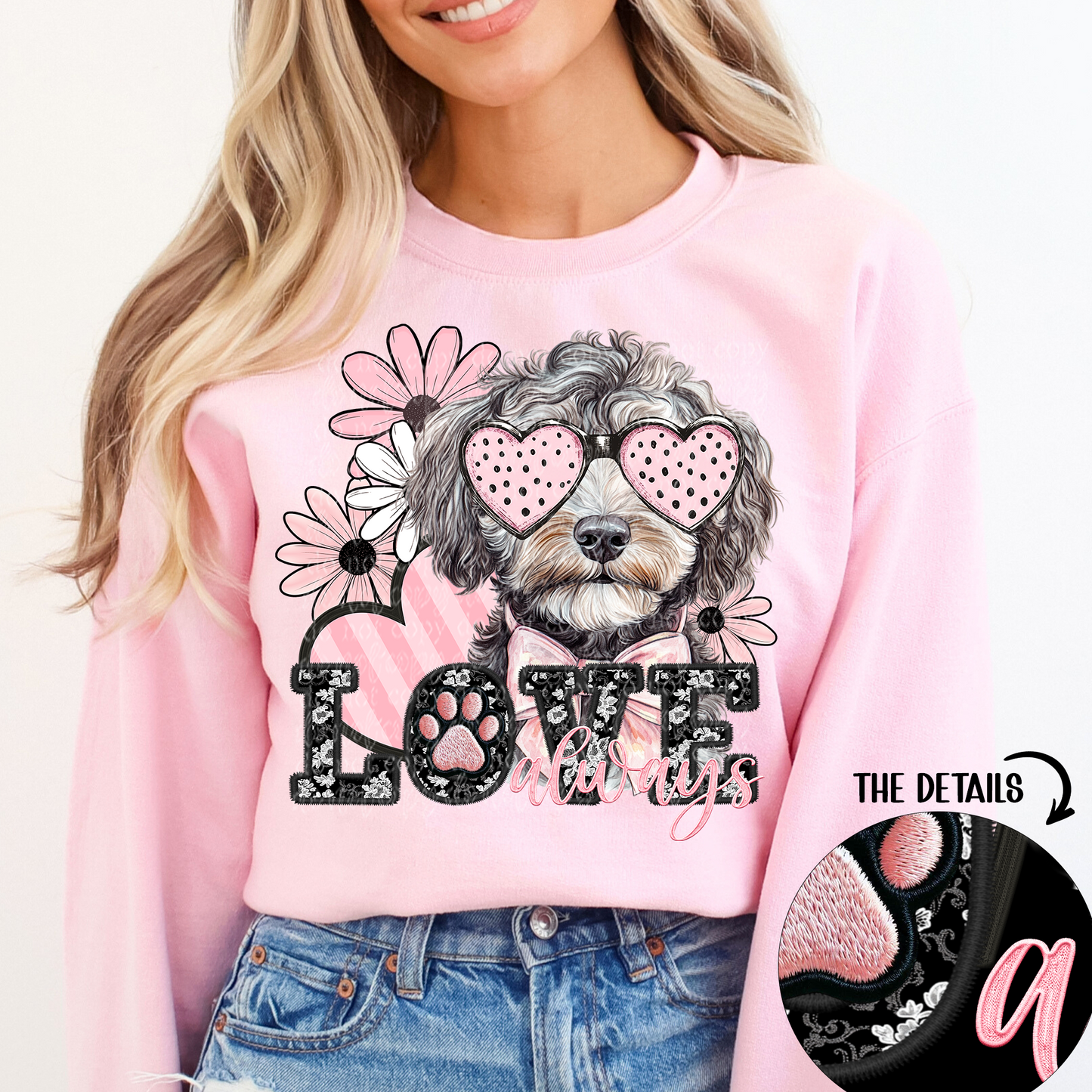 Love Always Aussiedoodle Faux Embroidery DTF & Sublimation Transfer