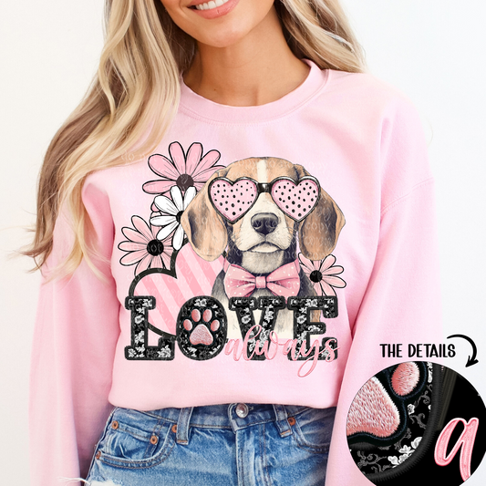 Love Always Beagle Faux Embroidery DTF & Sublimation Transfer