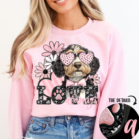 Love Always Bernedoodle Faux Embroidery DTF & Sublimation Transfer