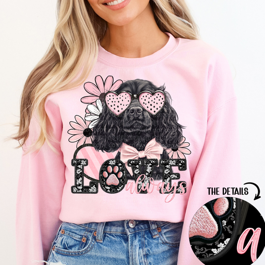 Love Always Black Cocker Spaniel Faux Embroidery DTF & Sublimation Transfer