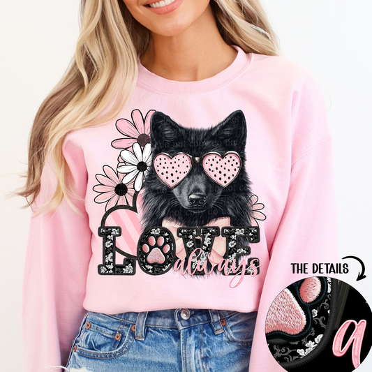 Love Always Black Husky Faux Embroidery DTF & Sublimation Transfer